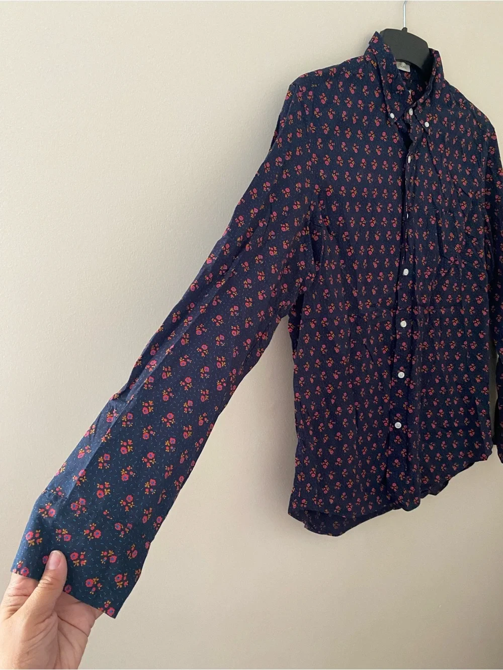 J. Crew Stretch Cotton Navy and red ditsy floral Button-Down Shirt unisex